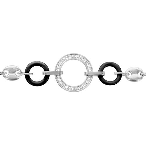 Bracelet Acier 316 L Rond Zirconium Grains de Café + Cercle Céramique Noire