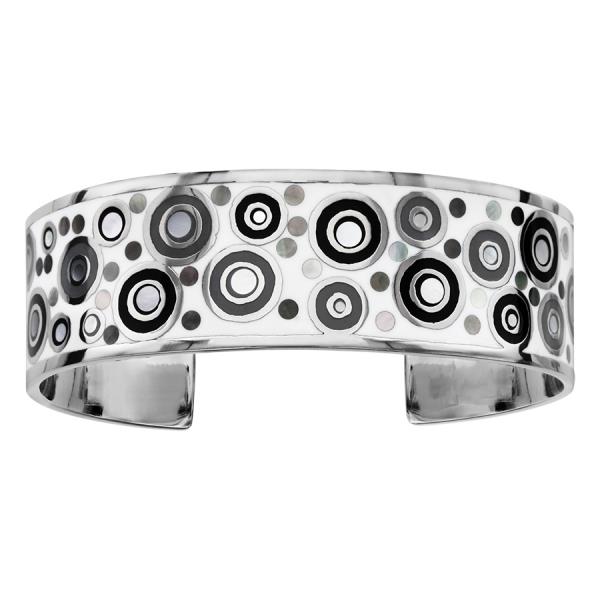 Bracelet Acier 316 L avec Nacre Motif Rond Résine Noire