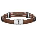 Bracelet Acier 316 L Cuir Marron 2 Cables Gris 20 cm