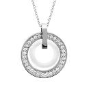 Collier Acier 316 L Pendentif Rond Zirconium avec Cercle Céramique Blanche