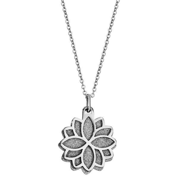 Collier Acier 316 L Pendentif Double Superposé Givré + Découpé Fleur