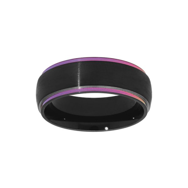 Bague Acier 316 L Noir 2 Bords Reflets 