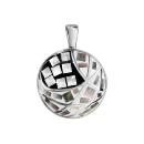 Pendentif Acier 316 L Rond Bombé Noir et Blanc avec Nacre