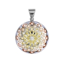 Pendentif Acier 316 L Rond Bombé Dégradé Jaune Orange avec Nacre