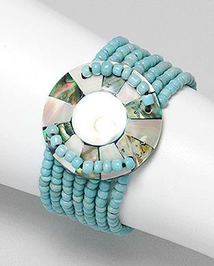 Bracelet Stretch Nacre et Perles Bleu