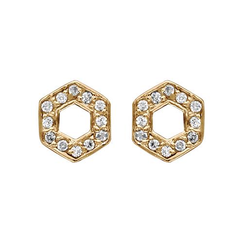 Boucles d'oreilles Plaqué Or et Zirconium Hexagonale