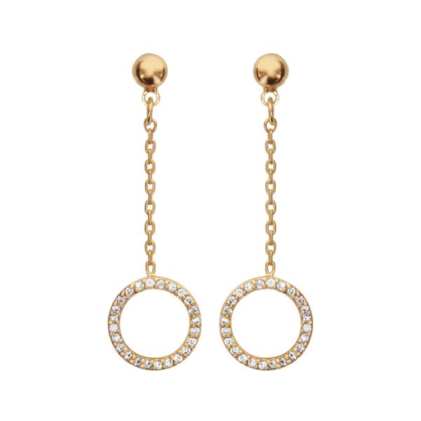 Boucles d'oreilles Plaqué Or Pendante Cercle Zirconium 