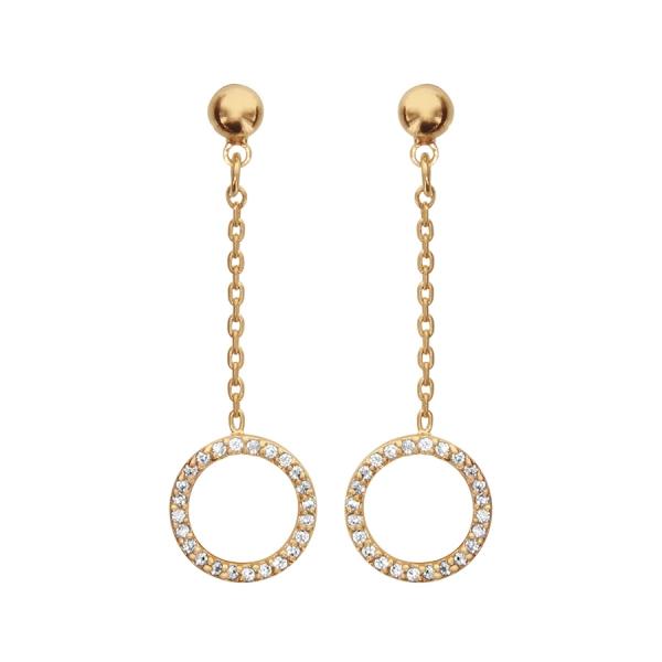 Boucles d'oreilles Plaqué Or Pendante Cercle Zirconium 