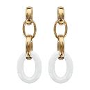 Boucles d'oreilles Plaqué Or Anneaux Ovale Céramique Blanche