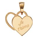 Pendentif Plaqué Or Double Coeurs Gravé Je t'Aime