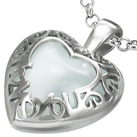 Pendentif Acier 316 L et Oeil de Chat Coeur