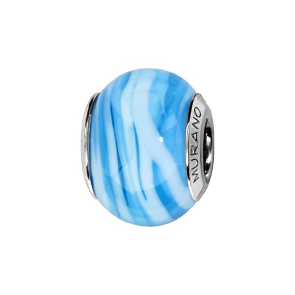 Charms Argent 925 Perle Murano Bleu Ciel avec Rainures