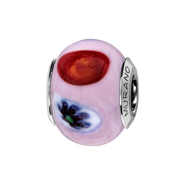 Charms Argent 925 Perle Murano Rose Clair avec Motifs