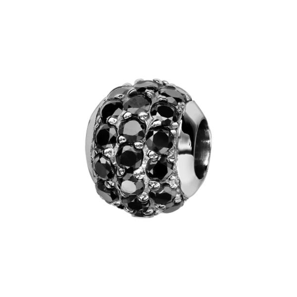 Charms Argent 925 Boule 3 Rangs Zirconium Noir