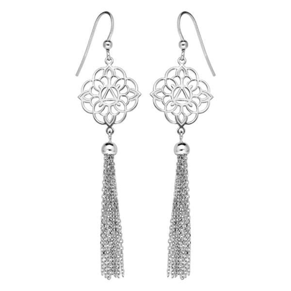 Boucles d'oreilles Argent 925 Fleur Ajourée avec Pompon 