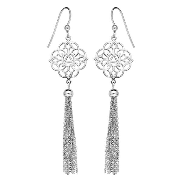 Boucles d'oreilles Argent 925 Fleur Ajourée avec Pompon 