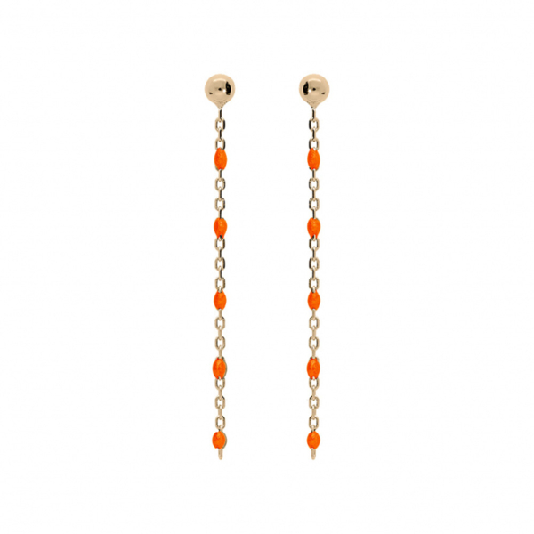 Boucles d'oreilles Tige Argent 925 Dorure Jaune Olives Résine Orange Fluo