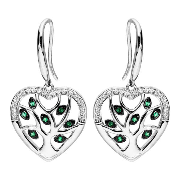 Boucles d'oreilles Argent 925 Coeur Arbre de Vie Zirconium Verts