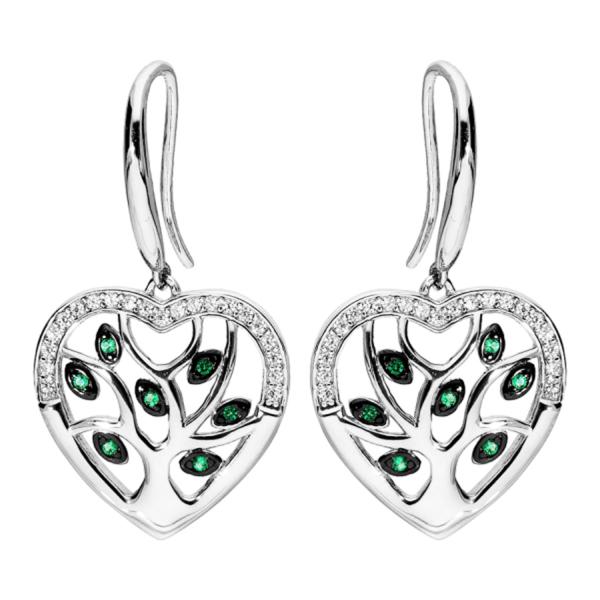 Boucles d'oreilles Argent 925 Coeur Arbre de Vie Zirconium Verts