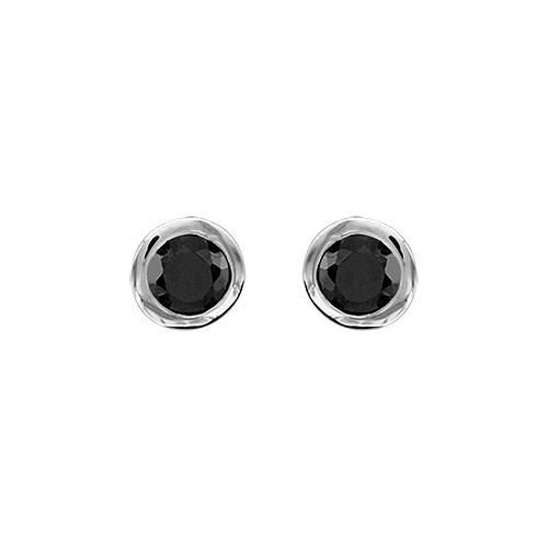 Boucles d'oreilles Argent 925 et Zirconium Noir Rond Serti Clos 5 mm