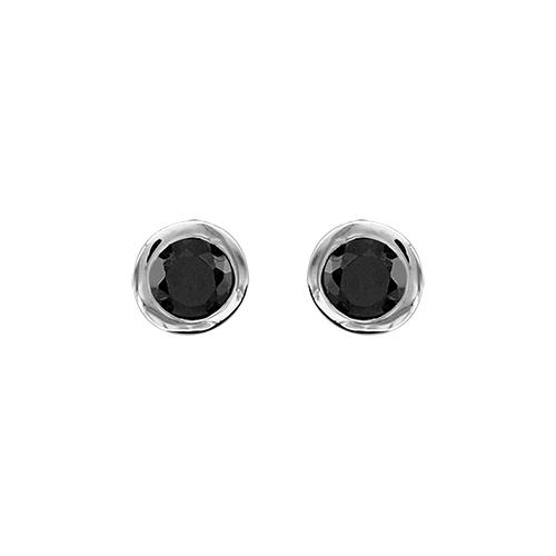 Boucles d'oreilles Argent 925 et Zirconium Noir Rond Serti Clos 5 mm