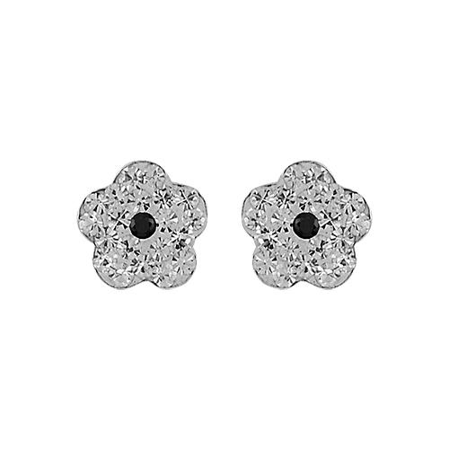 Boucles d'oreilles Argent 925 Enfant Fleur Strass Blanc