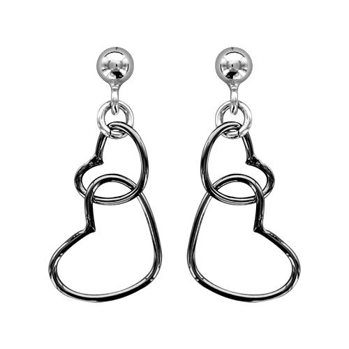 Boucles d'oreilles Argent 925 Double Coeurs Traitement Noir