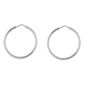 Boucles d'oreilles Argent 925 Créole Fil Rond Strié 2 mm Diam. 35 mm