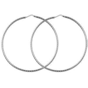 Boucles d'oreilles Argent 925 Créole Fil Rond Strié 2 mm Diam. 60 mm