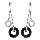 Boucles d'oreilles Argent 925 Double Anneaux Céramique Noire + Zirconium