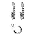 Boucles d'oreilles Argent 925 Demi Créoles Ronde avec Zirconium Sertis