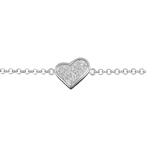 Bracelet Argent 925 et Zirconium Coeur Chaine Jaseron