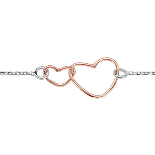 Bracelet Argent 925 Double Coeurs Dorure Rose