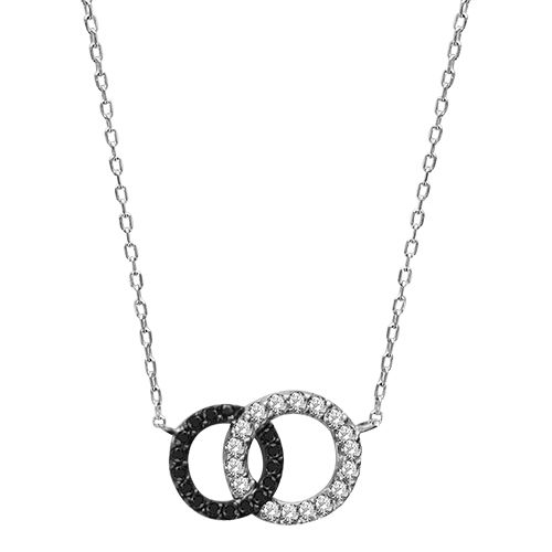 Collier Argent 925 et Zirconium Bicolore 2 Cercles Entremelés