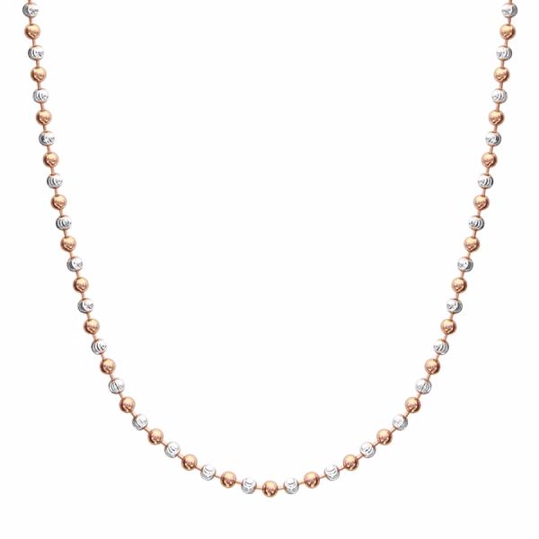 Collier Argent 925 Boules 2 Tons Dorure Rose 42 cm