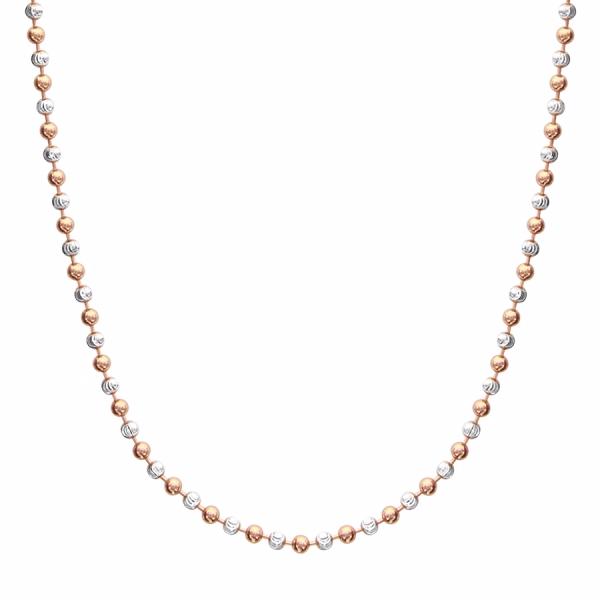 Collier Argent 925 Boules 2 Tons Dorure Rose 42 cm