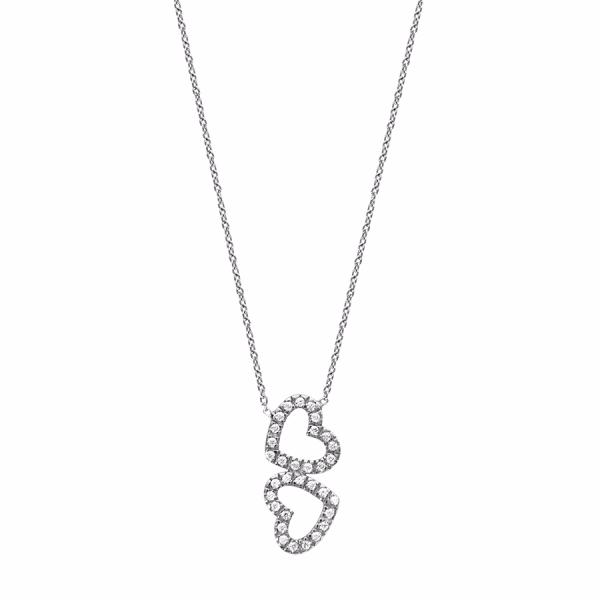 Collier Argent 925 Double Coeur Contour Zirconium Sertis