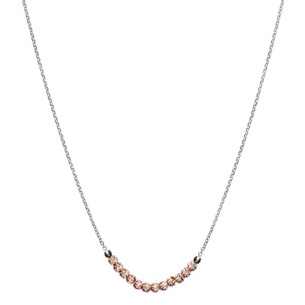 Collier Argent 925 Boules Diamantés Dorure Rose