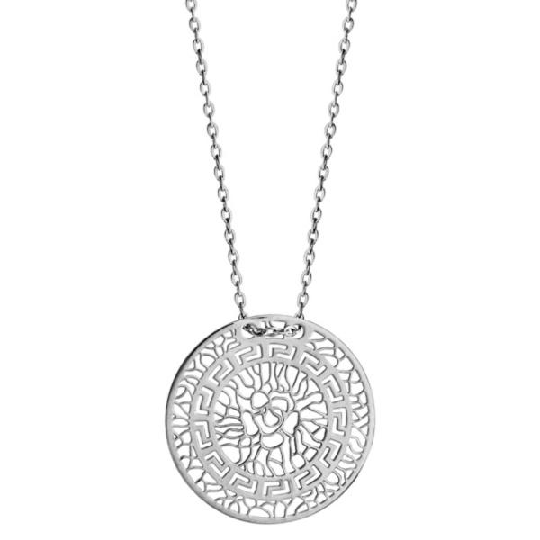 Collier Argent 925 Pendentif Rond Motif Découpé