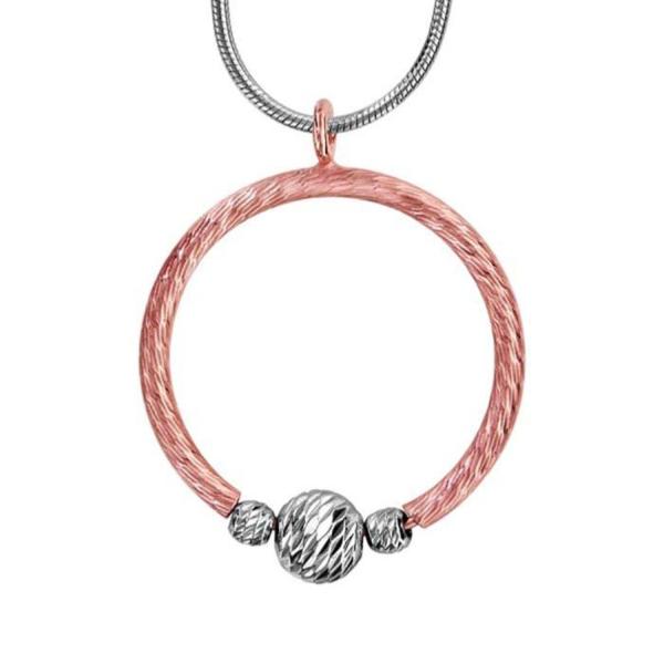 Collier Argent 925 et Dorure Rose Pendentif Rond avec Boules Ciselées