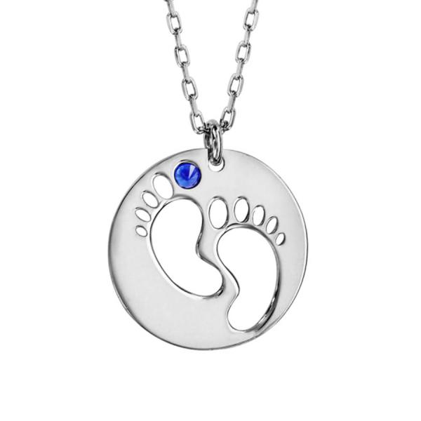 Collier Argent 925 Pendentif Empreinte Pieds Pierre de Synthèse Bleue