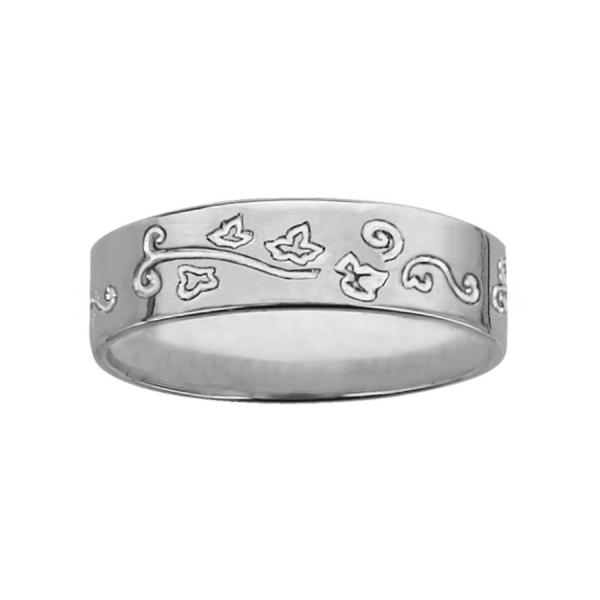 Bague Alliance Argent 925 Ruban 6 mm Motif Feuille de Lierre à gravée