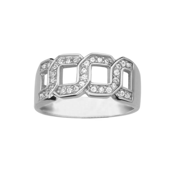 Bague Argent 925 Anneau Maille Entrelacée avec Zirconium