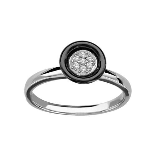 Bague Argent 925 Cercle Céramique Noire avec Zirconium Sertis