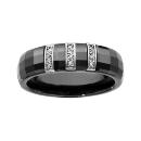 Bague Argent 925 Anneau Céramique Noir Faceté 3 Barettes Zirconium Sertis