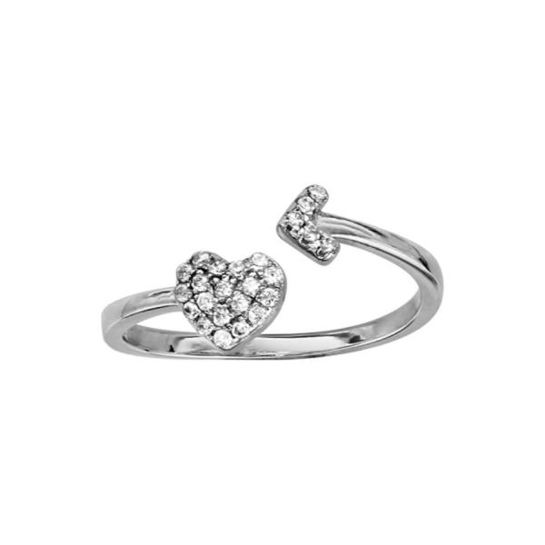 Bague Argent 925 Ouverte Coeur et Zirconium Ajustable