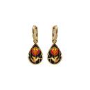 Boucles d'oreilles Tige Acier 316 L Doré Forme Goutte Résine Rouge et Noire