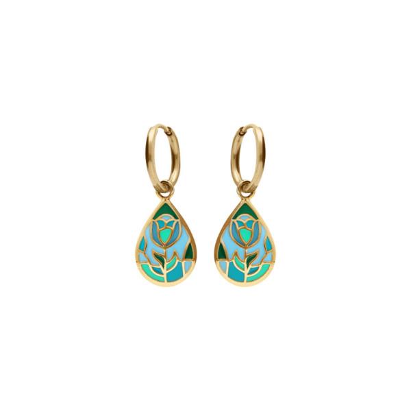 Boucles d'oreilles Tige Acier 316 L Doré Forme Goutte Résine Bleu Vert