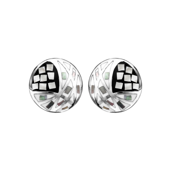 Boucles d'oreilles Acier 316 L Rondes Noir et Blanc avec Nacre