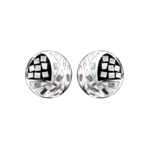 Boucles d'oreilles Acier 316 L Rondes Noir et Blanc avec Nacre